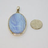 Sterling Silver Cabochon Blue Lace Agate Statement Pendant Modern c1990s