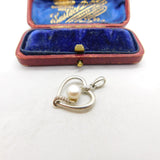 Sterling Silver Pearl Set Heart Drop Charm Pendant Vintage c1970