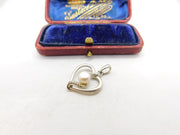 Sterling Silver Pearl Set Heart Drop Charm Pendant Vintage c1970