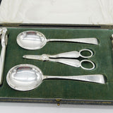 Boxed Sterling Silver Dessert Serving Set Antique 1922 Sheffield Art Deco