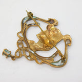 Art Nouveau Style Rolled Gold & Cabochon Opal Drop Brooch Vintage c1970