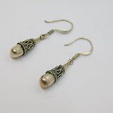 Pair of Sterling Silver Bali Style Patterned Hook Drop Earrings Vintage c1970