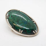 Studio Sterling Silver Mounted Green Quartz Brooch Pin Vintage c1970s