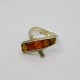 Sterling Silver 5 Multi-Colour Baltic Amber Cross Over Ring Vintage c1970 Size P