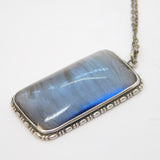 Art Deco Sterling Silver Mounted Morpho Butterfly Wing Pendant Necklace Antique