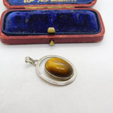 Sterling Silver Cabochon Tiger's Eye Charm Pendant Vintage c1970