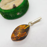 Sterling Silver & Baltic Amber Drop Charm Pendant Vintage c1970