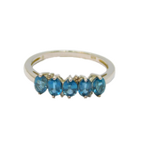 Sterling Silver 5 Oval Sapphire Half Eternity Band Ring Modern c1990 Size N 1/2