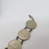 Belgian Silver & Nickel 50 Centimes Coin Bracelet Antique 1933 Art Deco