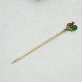 Boxed Art Deco Set of Sterling Silver Gilt Enamel Chicken Cocktail Sticks