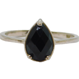 Sterling Silver Faceted Black Onyx Peardrop Dress Ring Vintage c1970 Size M