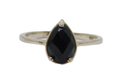 Sterling Silver Faceted Black Onyx Peardrop Dress Ring Vintage c1970 Size M
