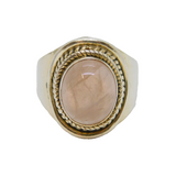 Sterling Silver Chunky Rose Quartz Cabochon Dress Ring Vintage c1970 Size R