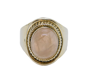 Sterling Silver Chunky Rose Quartz Cabochon Dress Ring Vintage c1970 Size R