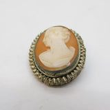 Art Deco Silver Plated Carved Shell Cameo Profile Brooch Antique c1920s
