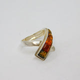 Sterling Silver 5 Multi-Colour Baltic Amber Cross Over Ring Vintage c1970 Size P