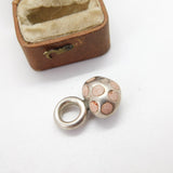 Sterling Silver Cast Heavy Heart with Pink Enamel Charm Pendant Vintage c1970