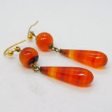 Victorian 12ct Gold Mounted Carnelian Agate Drop Earrings Antique c1850s