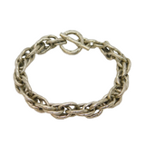 Sterling Silver Chunky Textured Double Link Chain T-Bar Bracelet Modern c1990