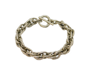 Sterling Silver Chunky Textured Double Link Chain T-Bar Bracelet Modern c1990