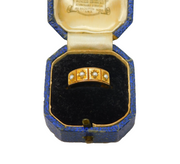 Boxed Victorian 15ct Gold & Seed Pearl Boat Ring Antique 1900 Birmingham