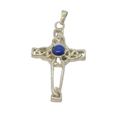 Sterling Silver Studio Style Blue Hardstone Cabochon Cross Pendant Vintage c1970