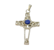Sterling Silver Studio Style Blue Hardstone Cabochon Cross Pendant Vintage c1970