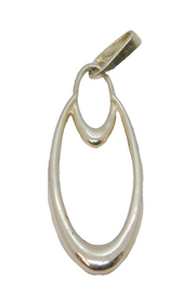 Sterling Silver Modernist Oval Shape Long Drop Charm Pendant Vintage c1970
