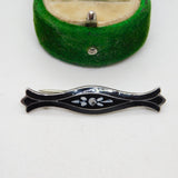 Sterling Silver & Black Enamel Floral Mourning Brooch Antique c1920 Art Deco