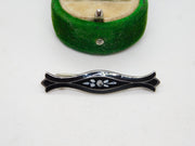 Sterling Silver & Black Enamel Floral Mourning Brooch Antique c1920 Art Deco