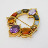 Scottish Victorian Large 9ct Gold, Agate, Citrine, Amethyst Kilt Brooch Antique