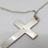Sterling Silver Floral Pattern Cross Pendant Necklace Vintage c1970