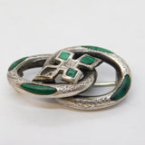 Victorian Scottish Sterling Silver Malachite Set Celtic Knot Brooch Antique
