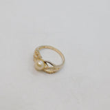 Sterling Silver Pearl & Spinel Leaf Pattern Band Ring Modern c1990 Size N