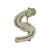 Sterling Silver Modernist Cat Design Initial S Brooch Vintage c1970