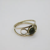 Sterling Silver Mexican Green Hardstone Circles Studio Ring Vintage c1970 Size P