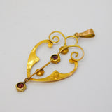 Edwardian 9ct Yellow Gold Almandine Garnet Set Lavalier Drop Pendant Antique