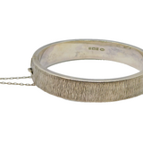 Sterling Silver Bark Effect Hinged Bangle Bracelet Vintage 1971 Birmingham