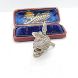 Sterling Silver Pave Set Diamond Paste Bunny Skull Statement Pendant c2000
