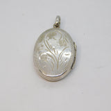 Sterling Silver Floral Design Oval Locket Charm Pendant Vintage c1970