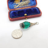 Sterling Silver Green Glass Set Bottle Charm Pendant Vintage c1970