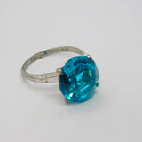 Sterling Silver Teal Blue Crystal Cocktail Band Ring Vintage c2000 Size Q