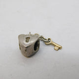 Sterling Silver Gold Key & Heart Lock Charm Pendant Vintage c1970s