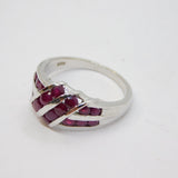 Sterling Silver 18 Ruby Crossover Modernist Dress Ring Vintage c1970 Size P