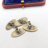 9ct Yellow Gold on Sterling Silver Engine Turned Gents Cufflinks Antique Deco