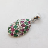 Sterling Silver, Emerald & Ruby Set Drop Pendant Vintage c1990s