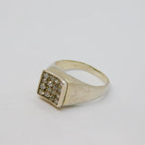 Sterling Silver 16 CZ Set Square Signet Ring Vintage c1970 Size M 1/2