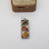 Sterling Silver Baltic Amber Drop Charm Pendant Vintage c1970