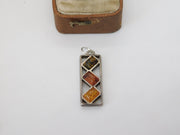 Sterling Silver Baltic Amber Drop Charm Pendant Vintage c1970