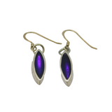 Pair of Sterling Silver Purple Foiled Glass Studio Drop Earrings Vintage c1970